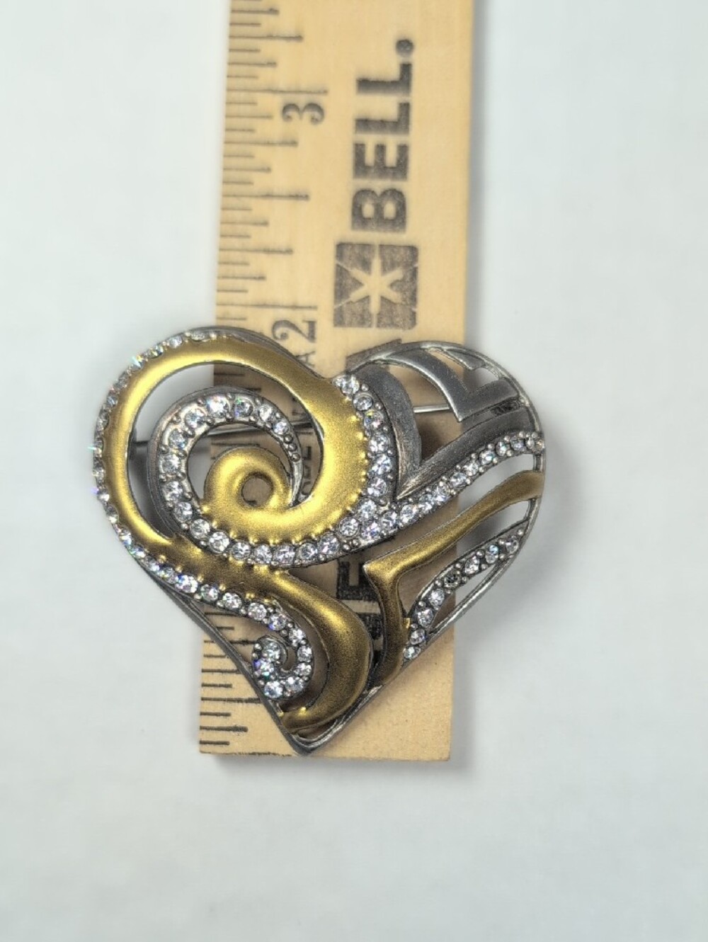 Chico's Two-Tone Gold and Silver Heart Brooch with Crystals 2 AHA 2008 - Picture 4 of 5